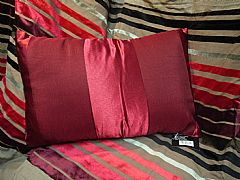 LATTE BEDSPREAD THROW QUILT 180 X 250 POLY COTTON WITH CHERRY RED STRIPE SPECIAL