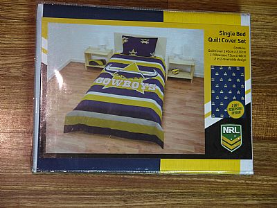  NRL NORTH QUEENSLAND COWBOYS  DOUBLE SIDED SINGLE QUILT COVER WITH PILLOWCASE